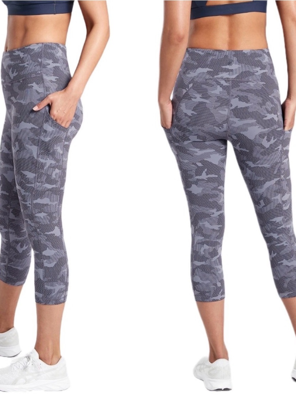 Athleta Ultimate Stash Pocket Texture Leggings Med Tall Purple Digital Camo